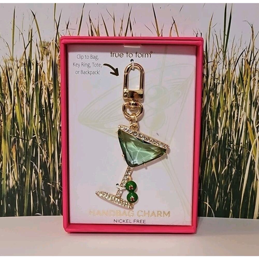 True To Form Keychain Green Olive Martini Glass Handbag Charm Bag Keychain